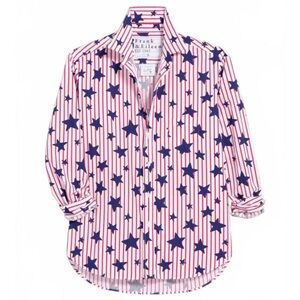 Frank & Eileen Button Down Eileen Shirt in Red Stripes and Navy Stars Size Small